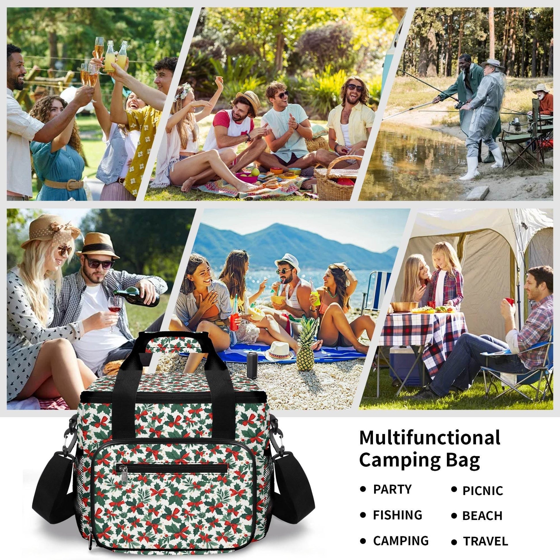 Holly Bow Insulated Leakproof Cooler Bag Lunch Box - DeRose Seasonal
