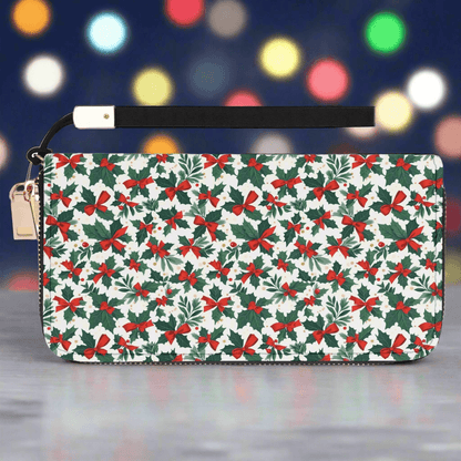 Holly Bow Leather Women's Zipper Wristlet Wallet - DeRose Seasonal
