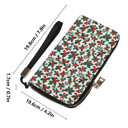 Holly Bow Leather Women's Zipper Wristlet Wallet - DeRose Seasonal