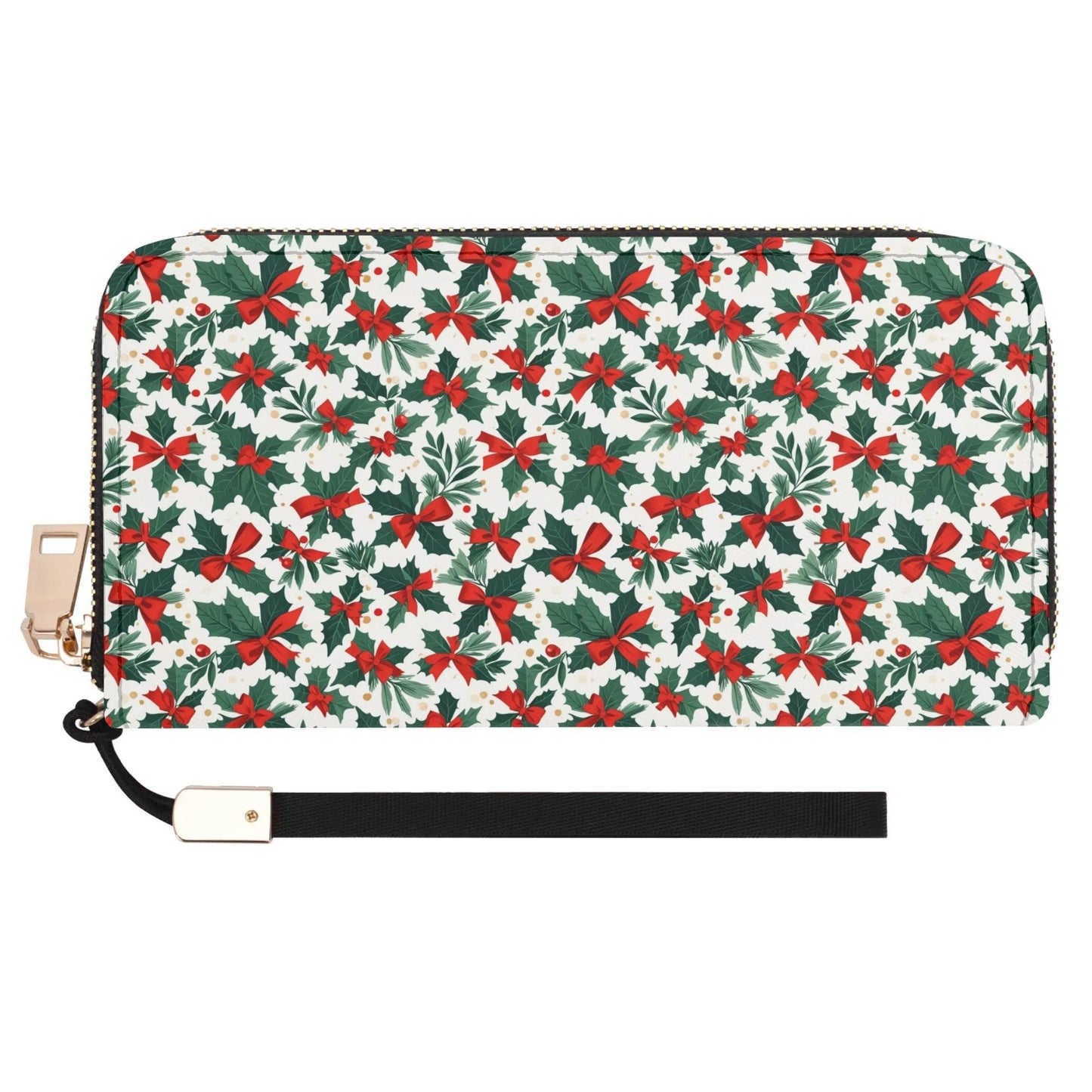 Holly Bow Leather Women's Zipper Wristlet Wallet - DeRose Seasonal