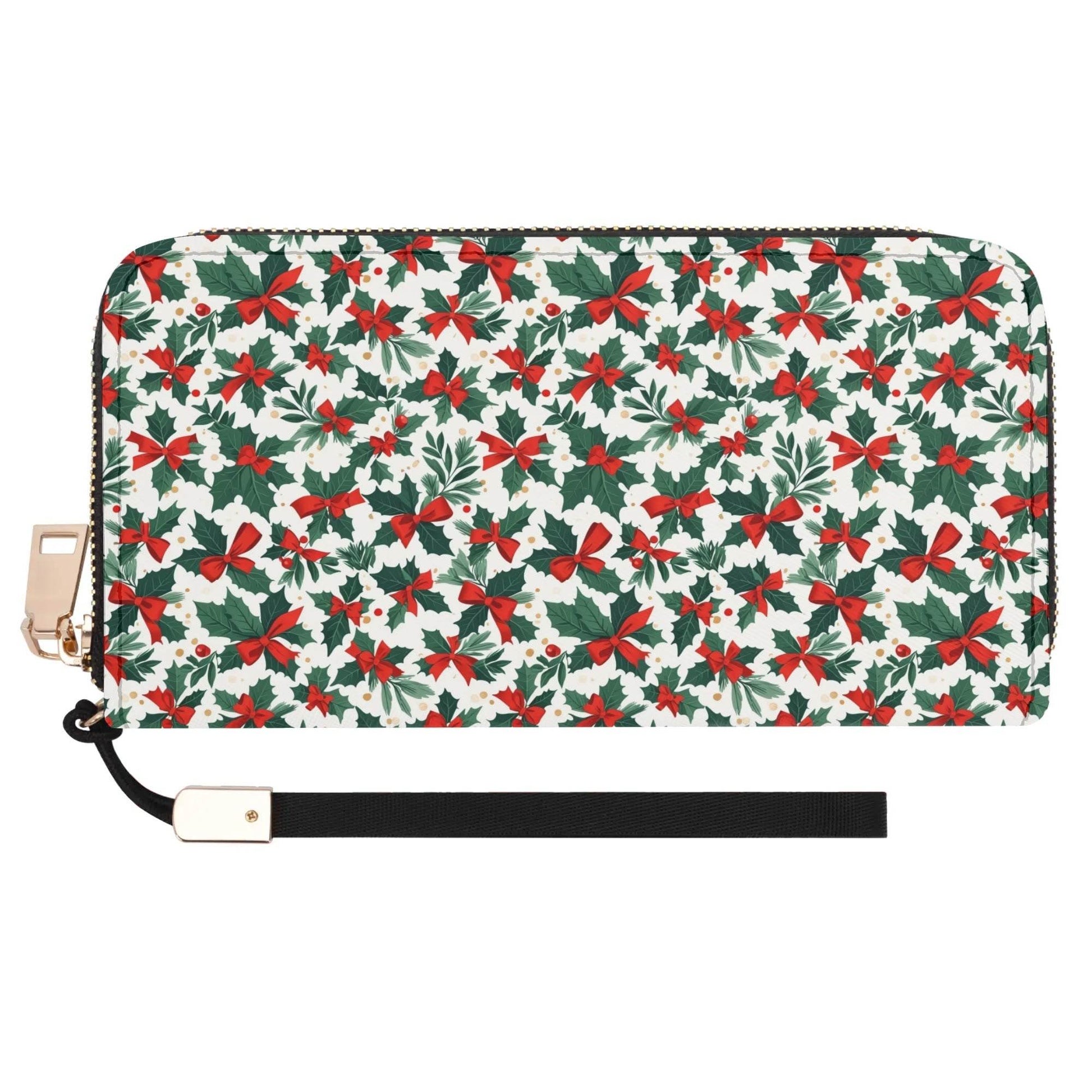 Holly Bow Leather Women's Zipper Wristlet Wallet - DeRose Seasonal