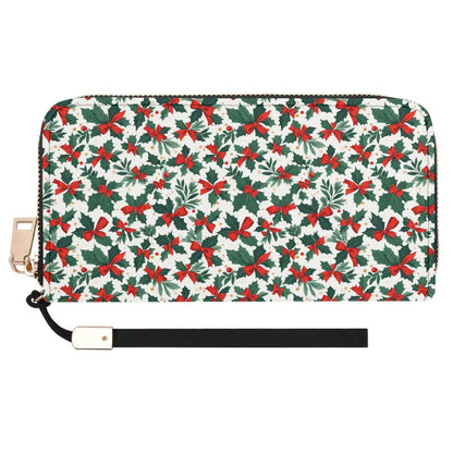 Holly Bow Leather Women's Zipper Wristlet Wallet - DeRose Seasonal