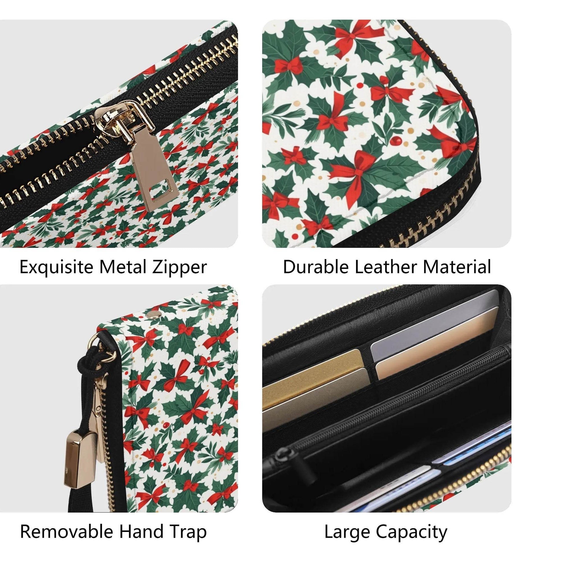 Holly Bow Leather Women's Zipper Wristlet Wallet - DeRose Seasonal