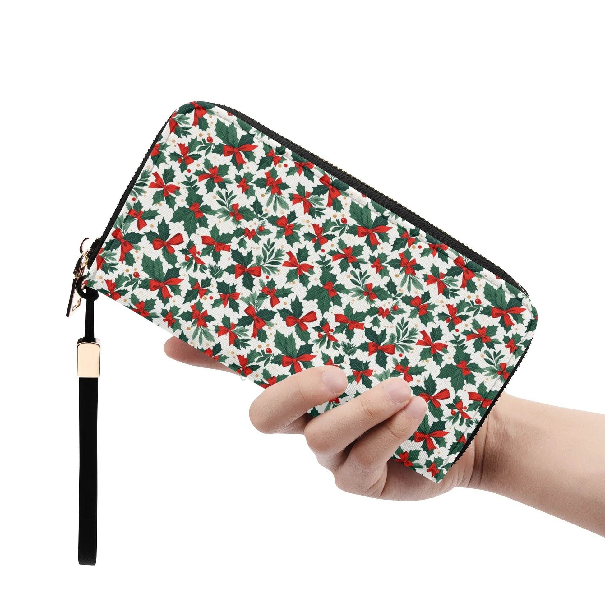Holly Bow Leather Women's Zipper Wristlet Wallet - DeRose Seasonal