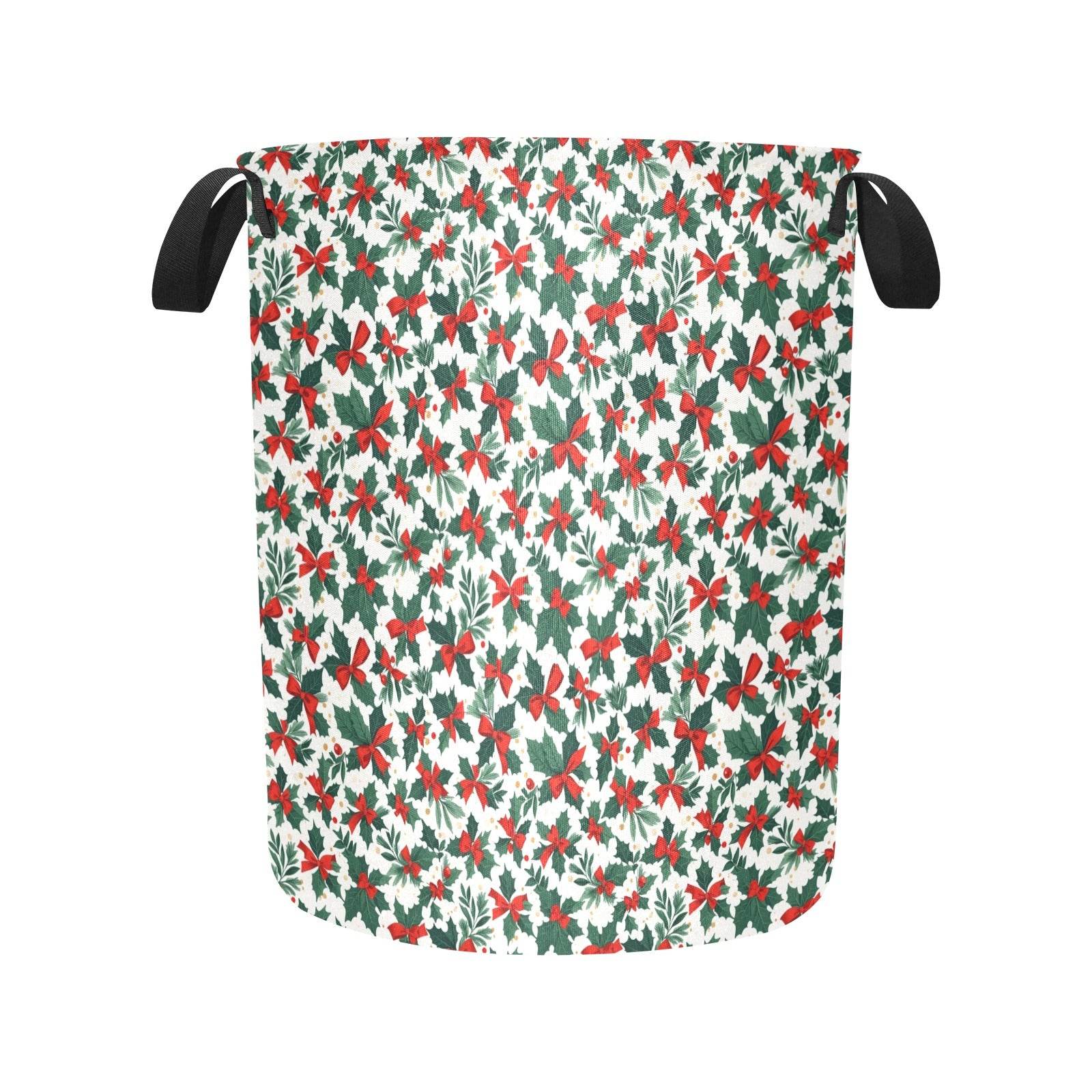 Holly Bow Polyester Laundry and Blanket Basket - DeRose Seasonal