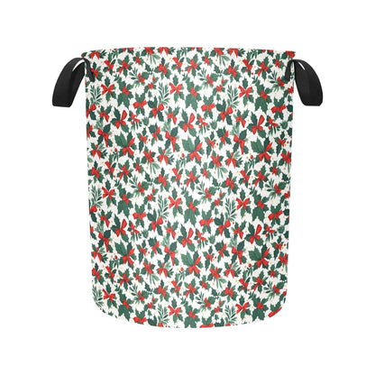Holly Bow Polyester Laundry and Blanket Basket - DeRose Seasonal