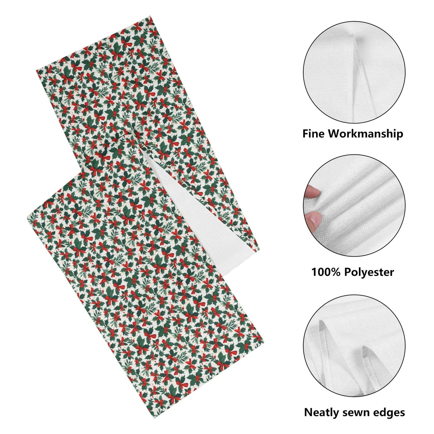 Holly Bow Polyester Table Runner - DeRose Seasonal