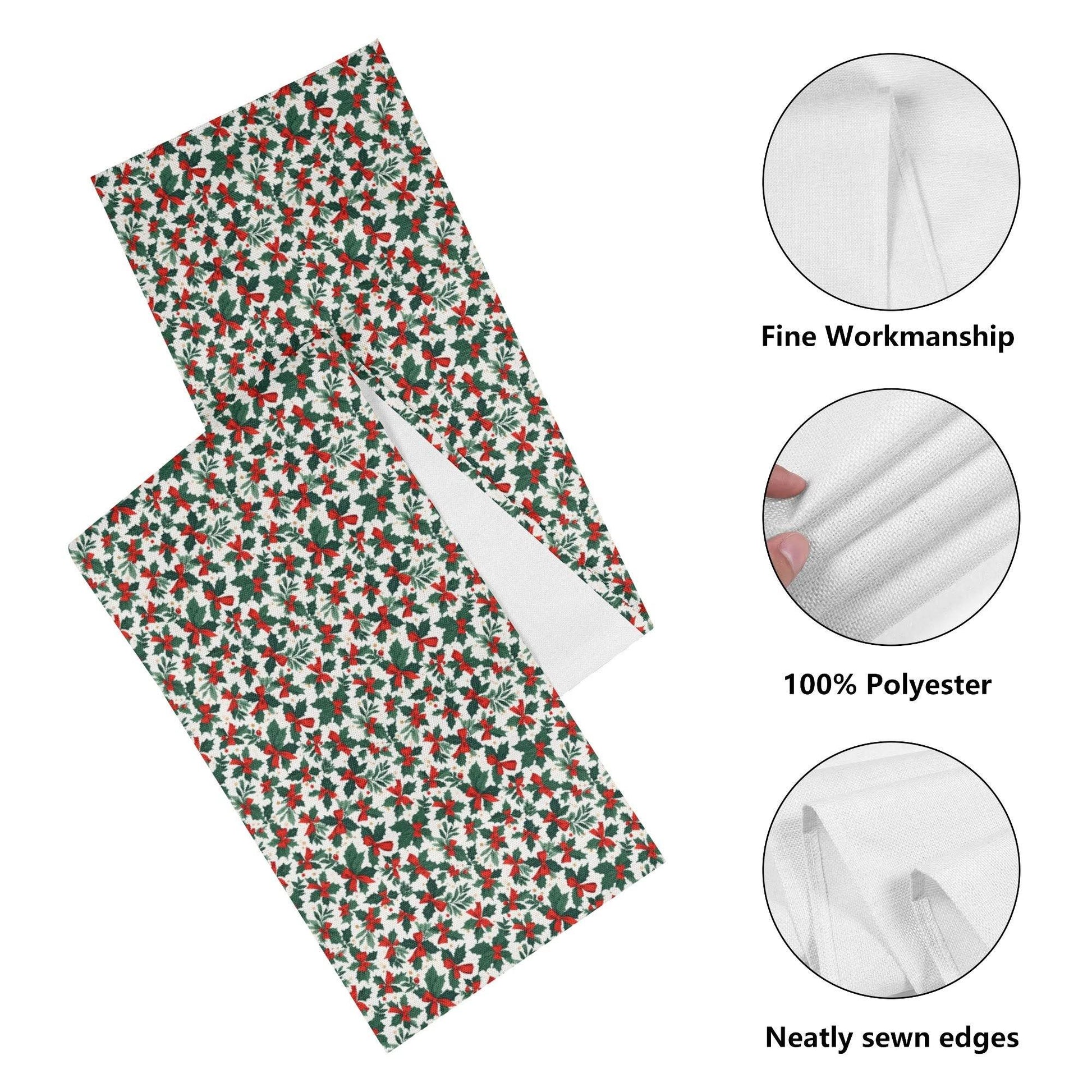 Holly Bow Polyester Table Runner - DeRose Seasonal