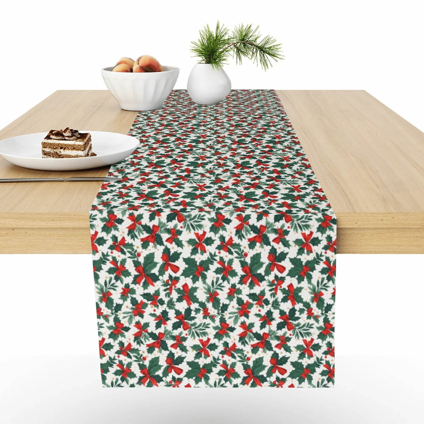 Holly Bow Polyester Table Runner - DeRose Seasonal
