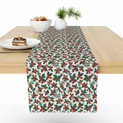 Holly Bow Polyester Table Runner - DeRose Seasonal