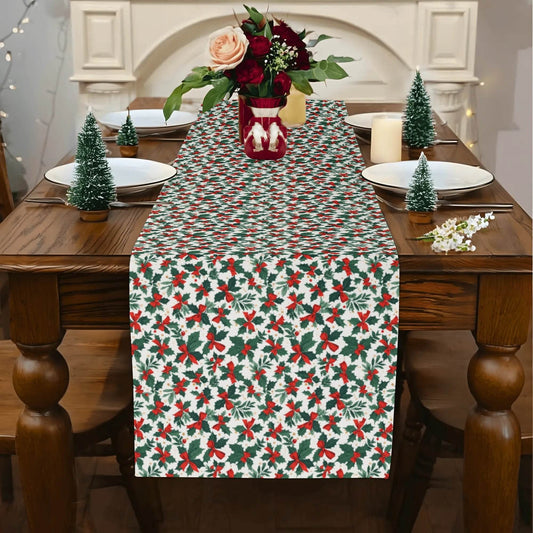 Holly Bow Polyester Table Runner - DeRose Seasonal