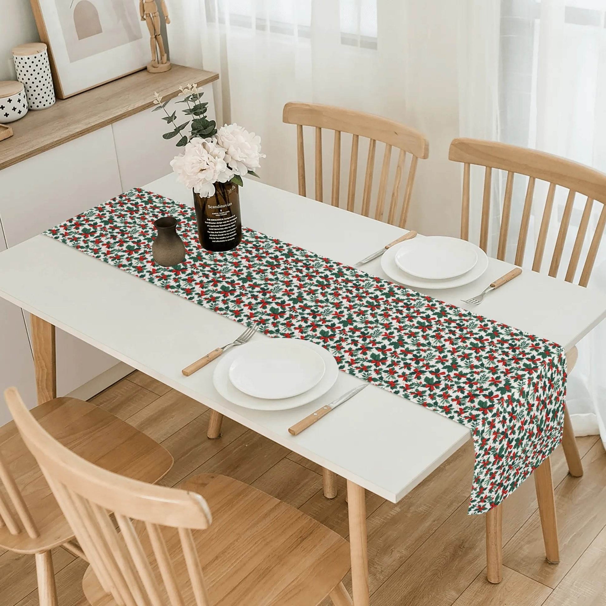 Holly Bow Polyester Table Runner - DeRose Seasonal