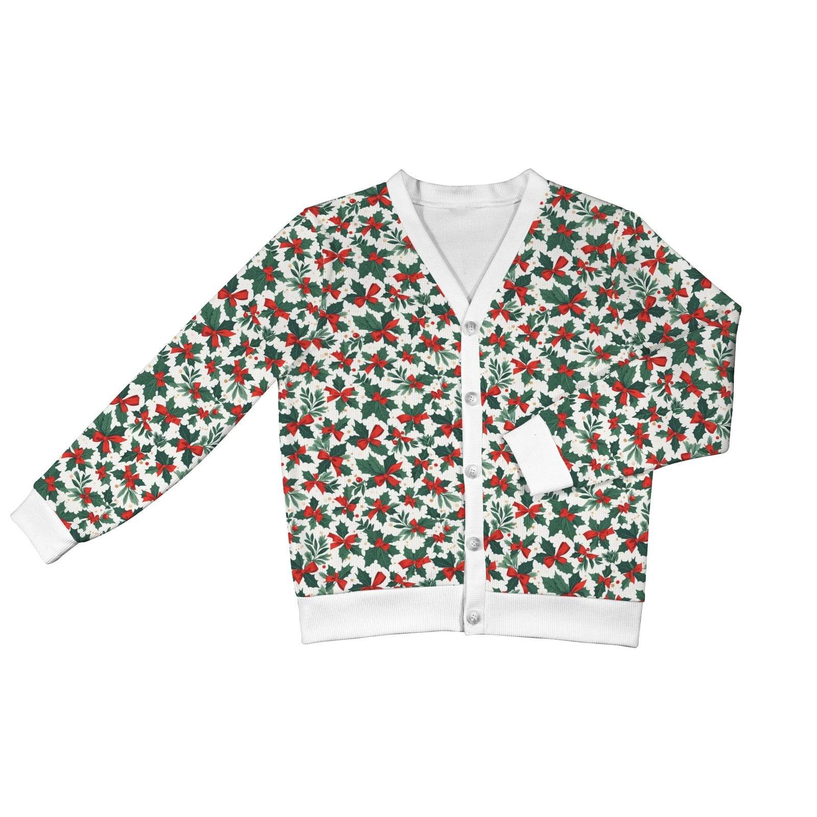 Holly Bow Women's Cardigan Button Sweater Custom Women's Cardigan (Model H73) - DeRose Seasonal