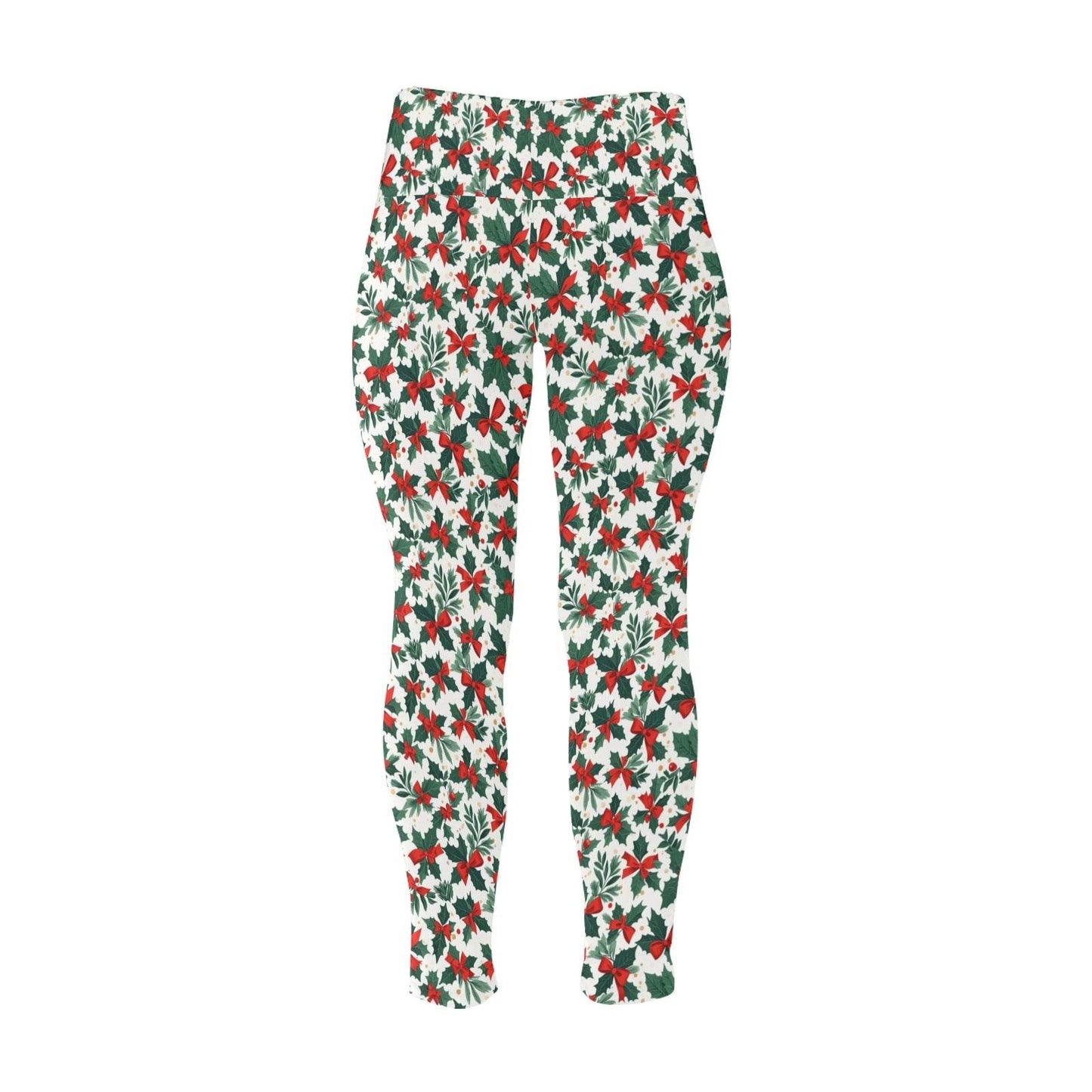 Holly Bow Women's Plus Size High Waited Leggings Women's High Waist Leggings(Plus Size)(ModelL45) - DeRose Seasonal