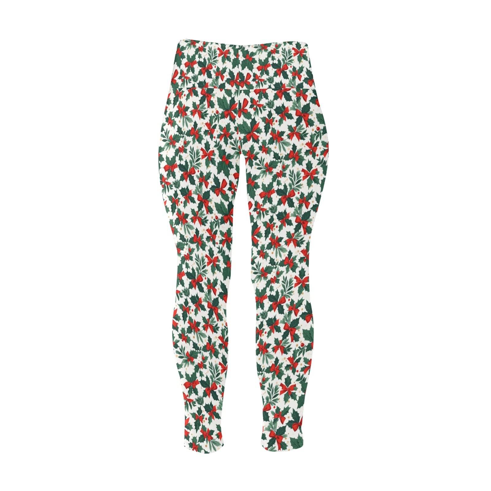 Holly Bow Women's Plus Size High Waited Leggings Women's High Waist Leggings(Plus Size)(ModelL45) - DeRose Seasonal