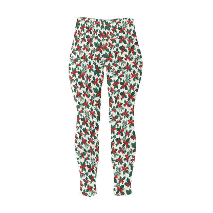 Holly Bow Women's Plus Size High Waited Leggings Women's High Waist Leggings(Plus Size)(ModelL45) - DeRose Seasonal