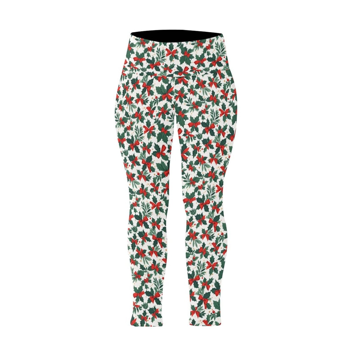 Holly Bow Women's Plus Size High Waited Leggings Women's High Waist Leggings(Plus Size)(ModelL45) - DeRose Seasonal