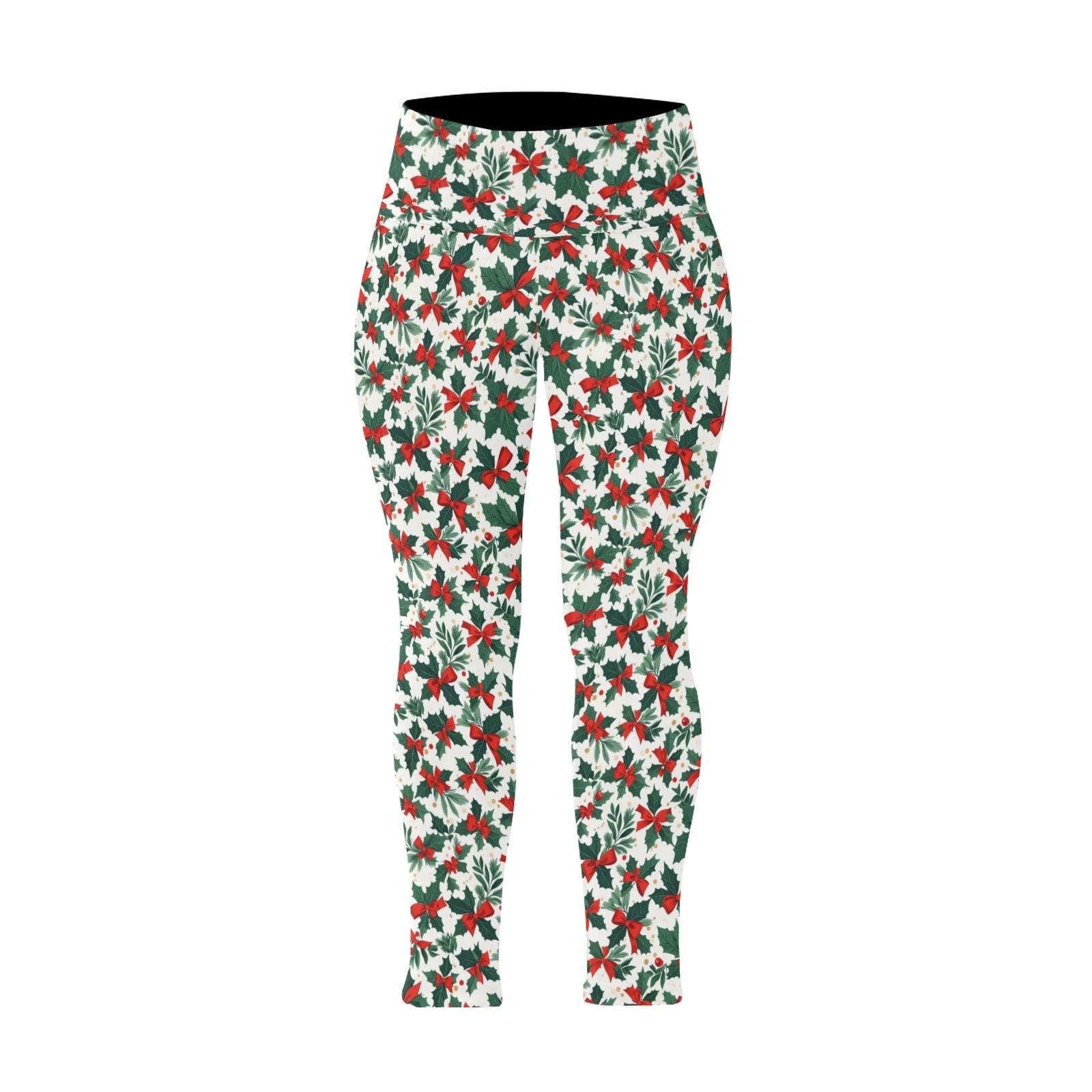 Holly Bow Women's Plus Size High Waited Leggings Women's High Waist Leggings(Plus Size)(ModelL45) - DeRose Seasonal