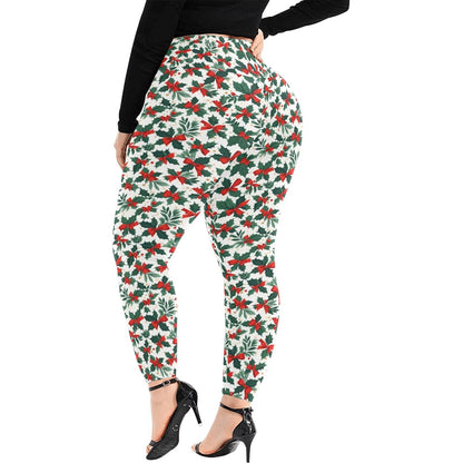 Holly Bow Women's Plus Size High Waited Leggings Women's High Waist Leggings(Plus Size)(ModelL45) - DeRose Seasonal