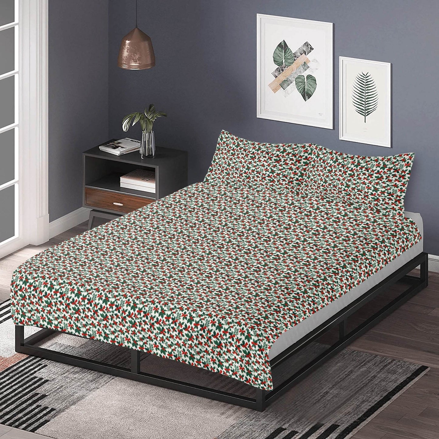 Holly Bows 3 Pcs Beddings - DeRose Seasonal