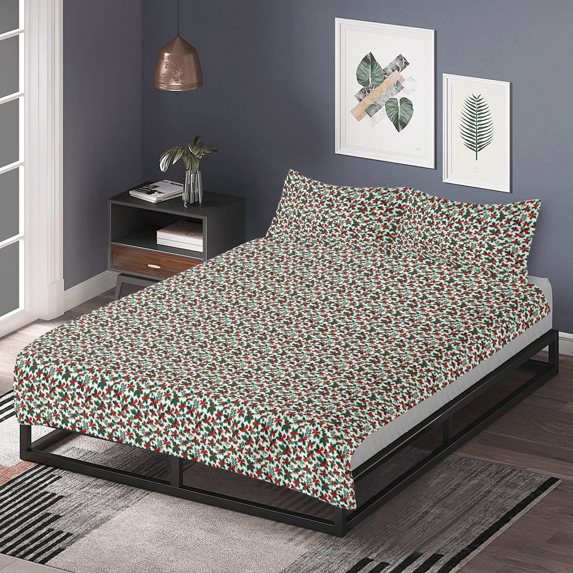 Holly Bows 3 Pcs Beddings - DeRose Seasonal
