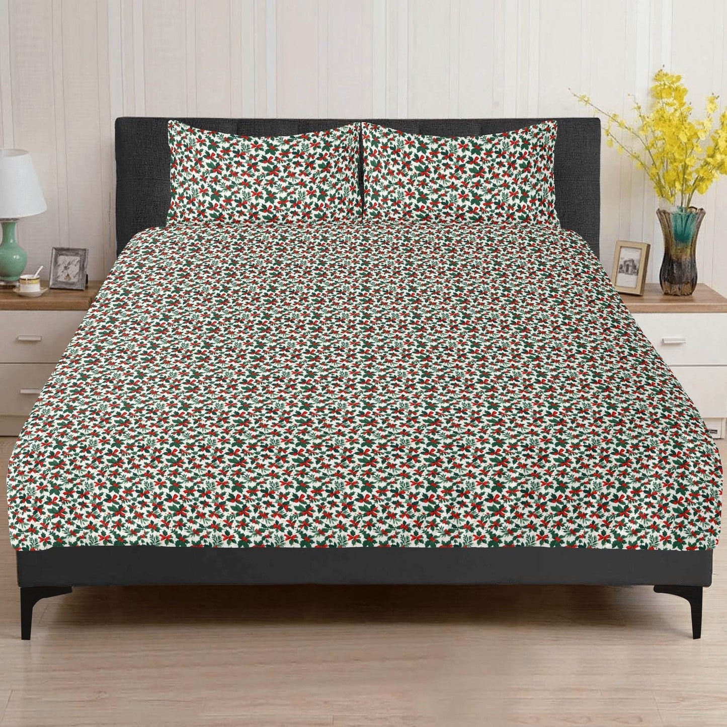 Holly Bows 3 Pcs Beddings - DeRose Seasonal