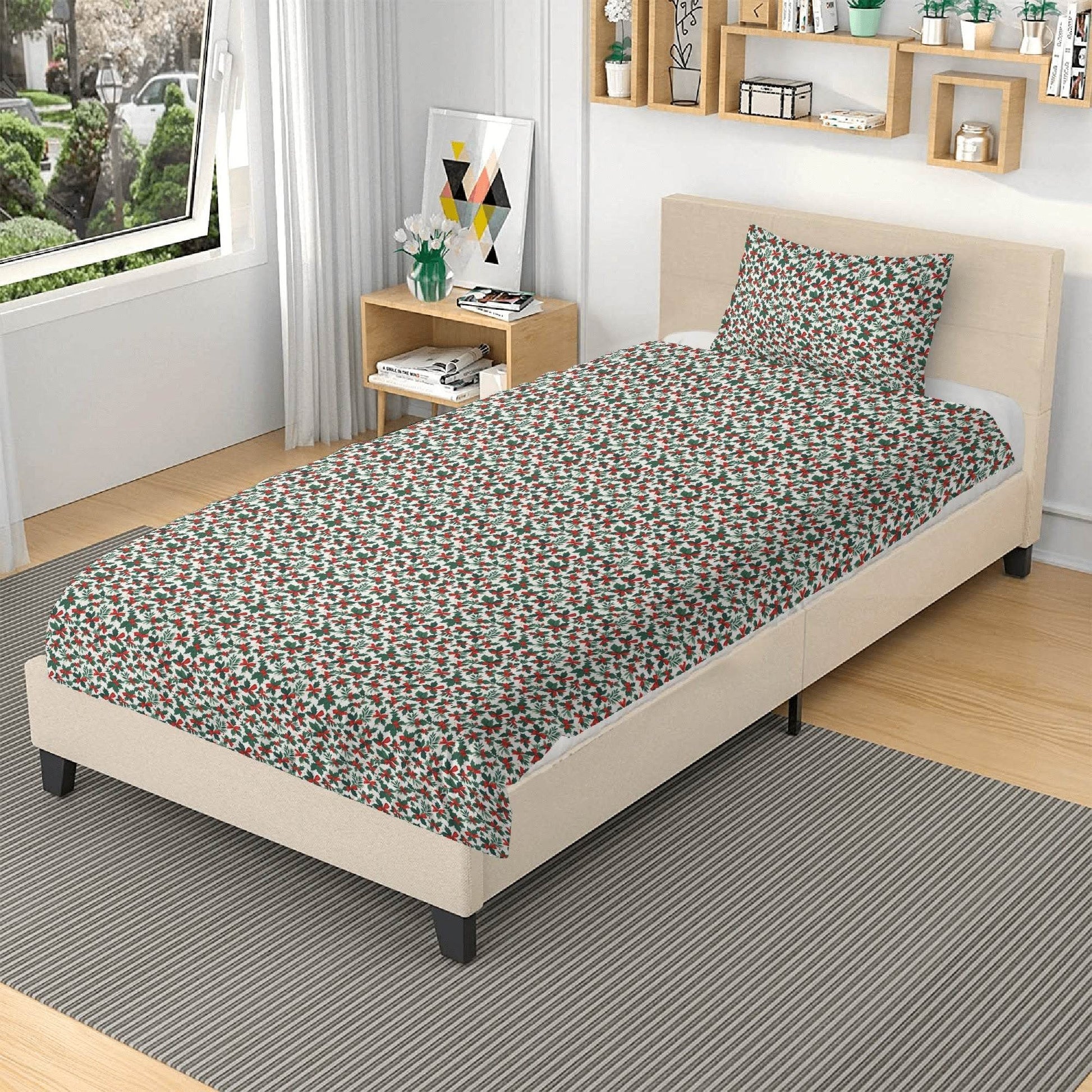 Holly Bows 3 Pcs Beddings - DeRose Seasonal