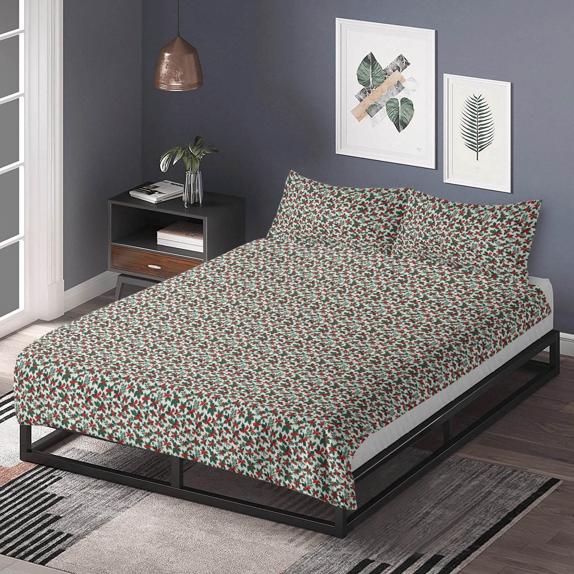 Holly Bows 3 Pcs Beddings - DeRose Seasonal