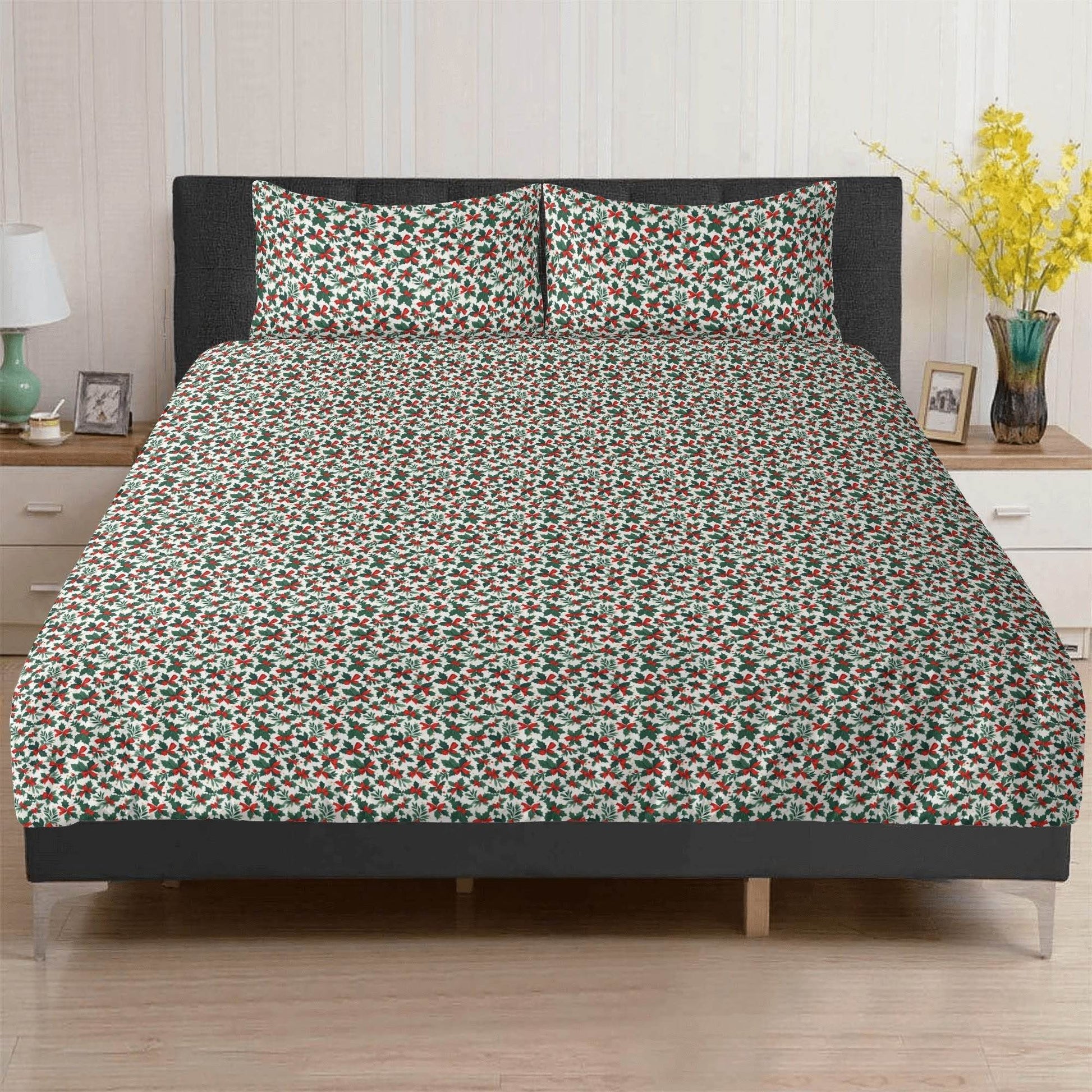 Holly Bows 3 Pcs Beddings - DeRose Seasonal