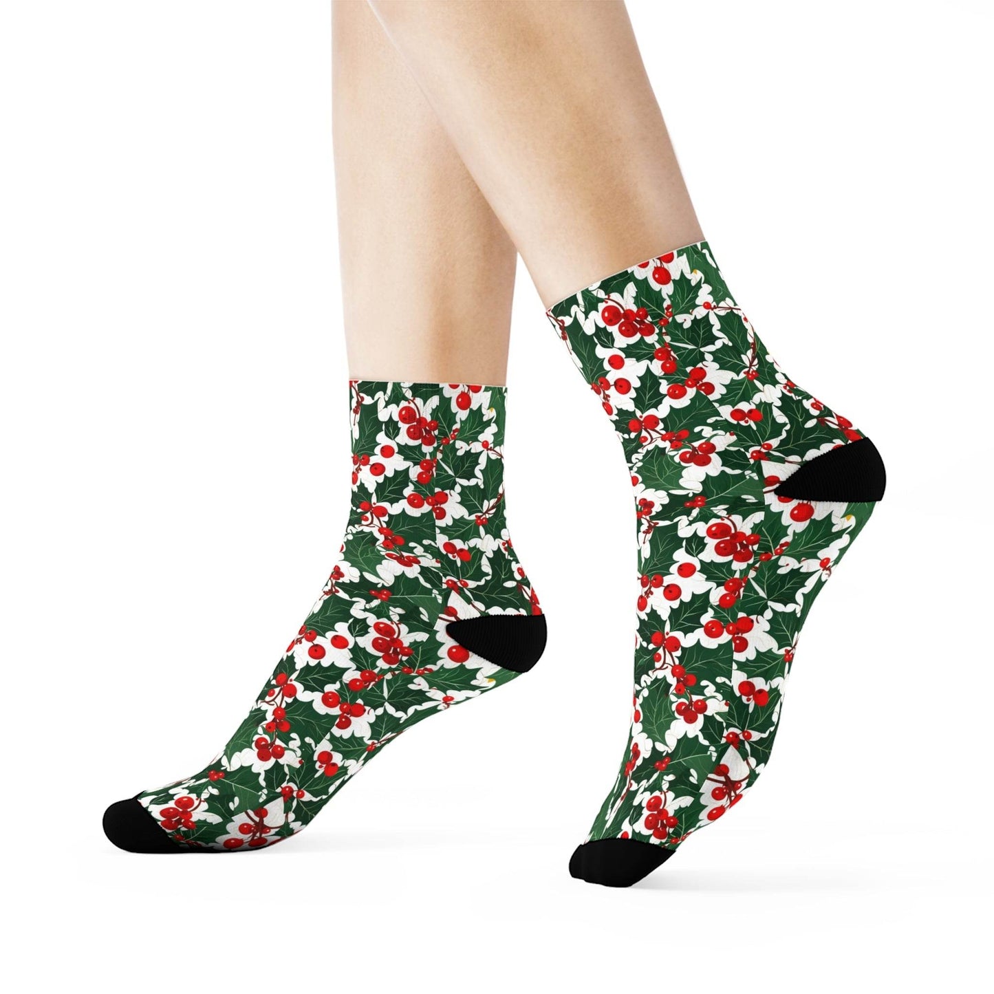 Christmas Holly Polyester Crew Socks 3 sizes - DeRose Seasonal