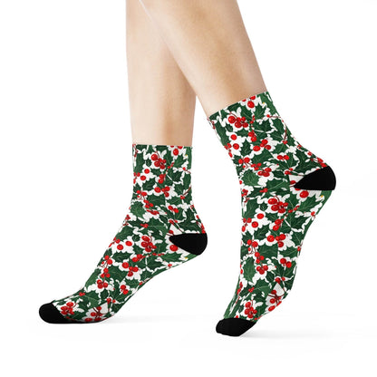 Christmas Holly Polyester Crew Socks 3 sizes - DeRose Seasonal
