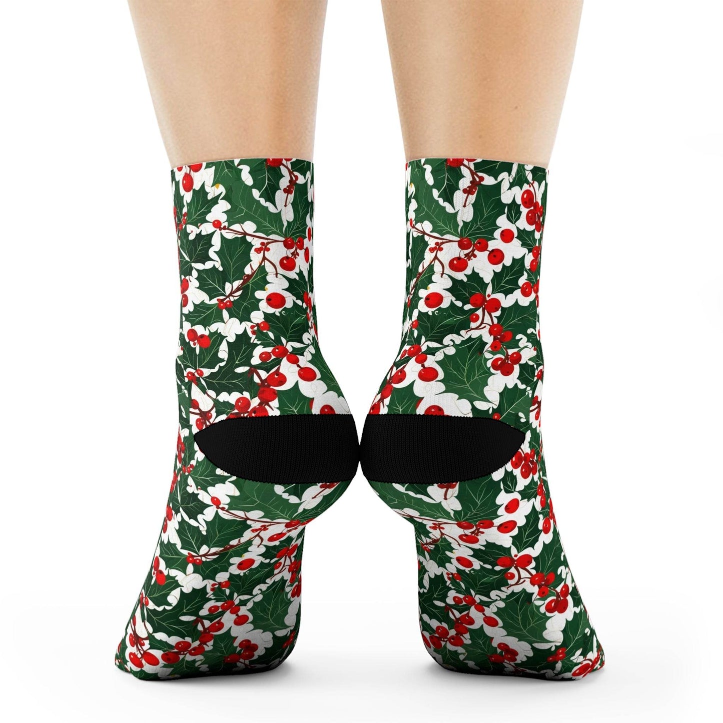 Christmas Holly Polyester Crew Socks 3 sizes - DeRose Seasonal