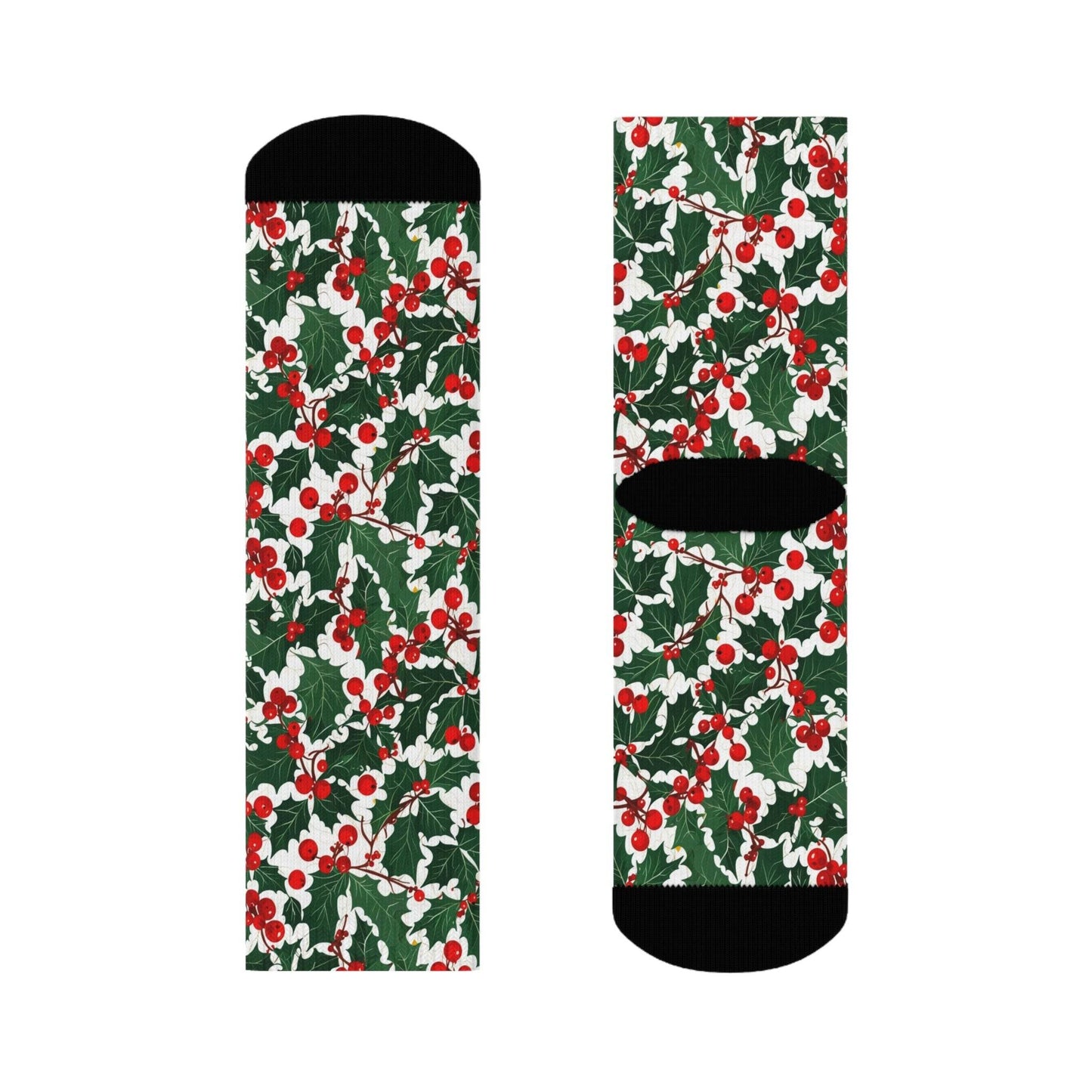 Christmas Holly Polyester Crew Socks 3 sizes - DeRose Seasonal