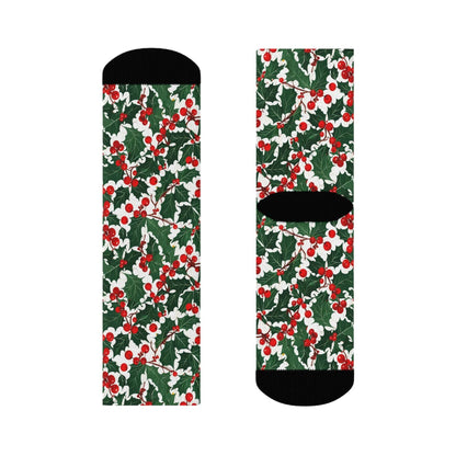 Christmas Holly Polyester Crew Socks 3 sizes - DeRose Seasonal