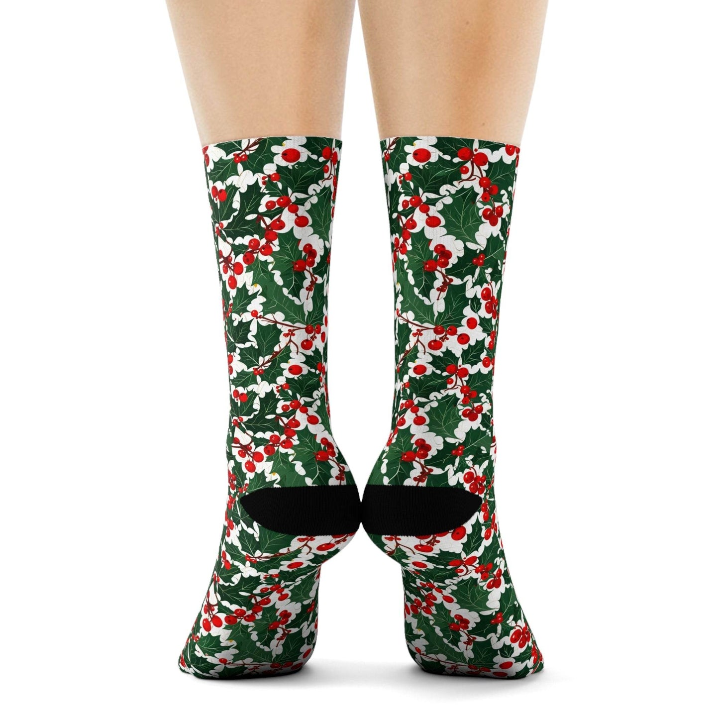 Christmas Holly Polyester Crew Socks 3 sizes - DeRose Seasonal