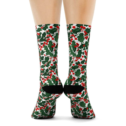 Christmas Holly Polyester Crew Socks 3 sizes - DeRose Seasonal