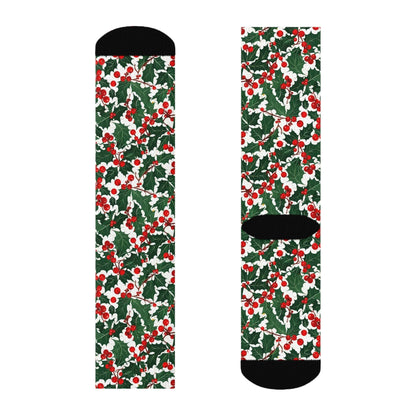 Christmas Holly Polyester Crew Socks 3 sizes - DeRose Seasonal