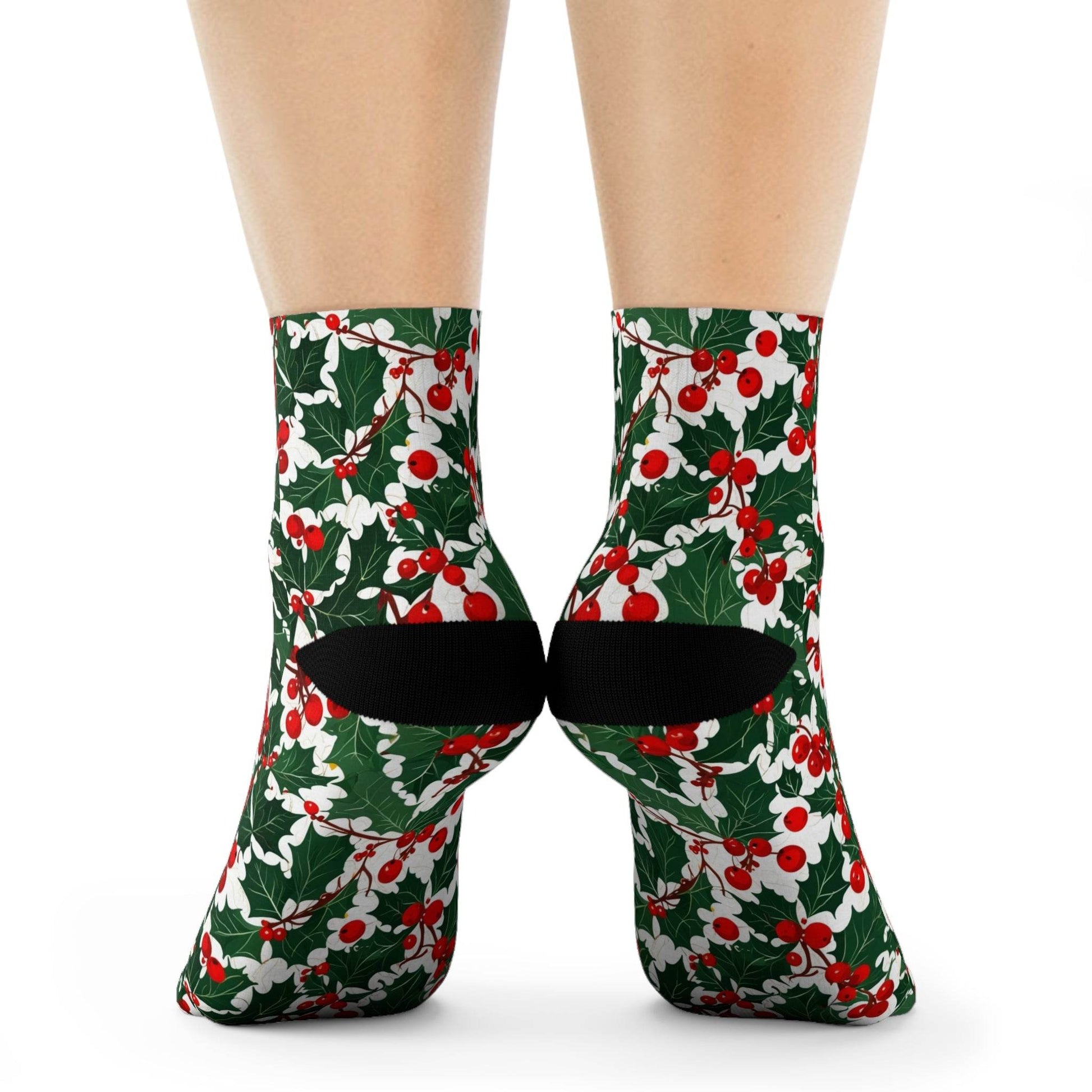Christmas Holly Polyester Crew Socks 3 sizes - DeRose Seasonal