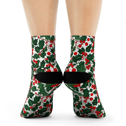 Christmas Holly Polyester Crew Socks 3 sizes - DeRose Seasonal