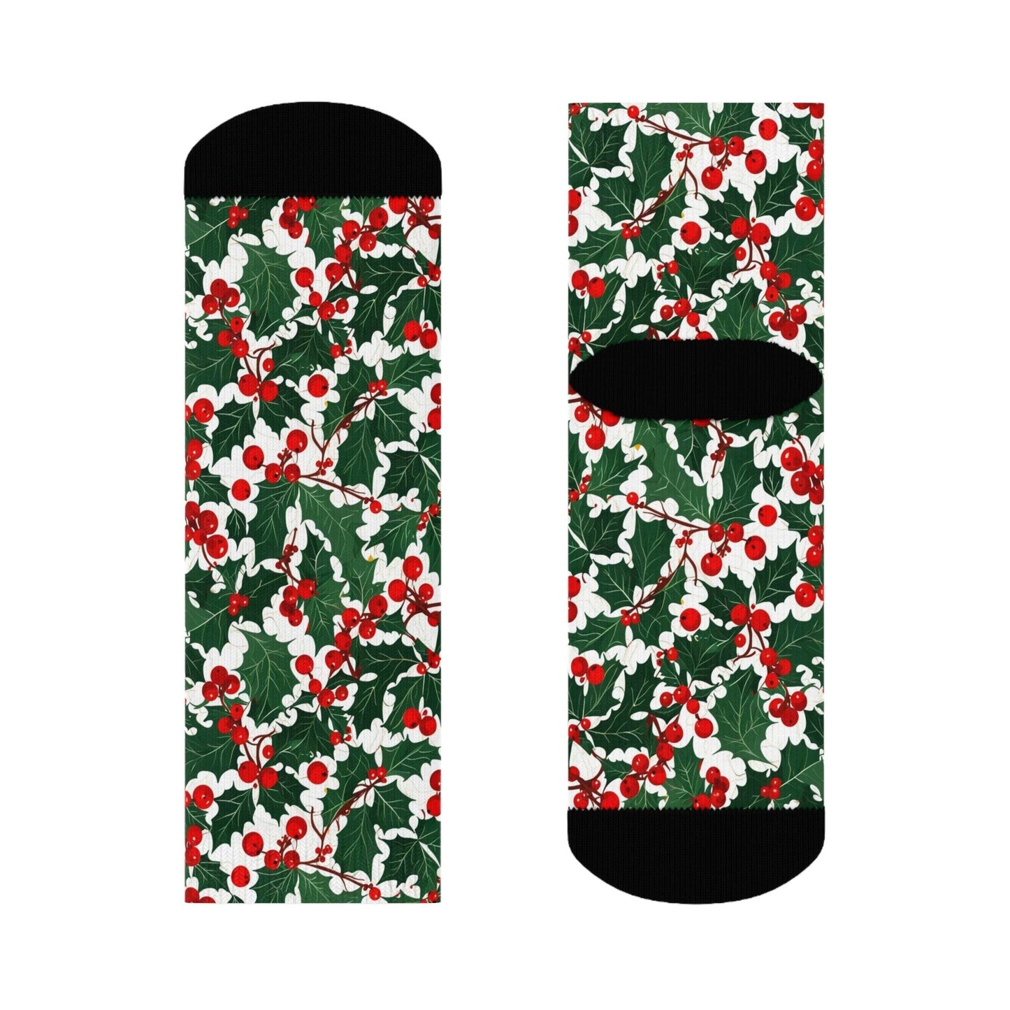 Christmas Holly Polyester Crew Socks 3 sizes - DeRose Seasonal