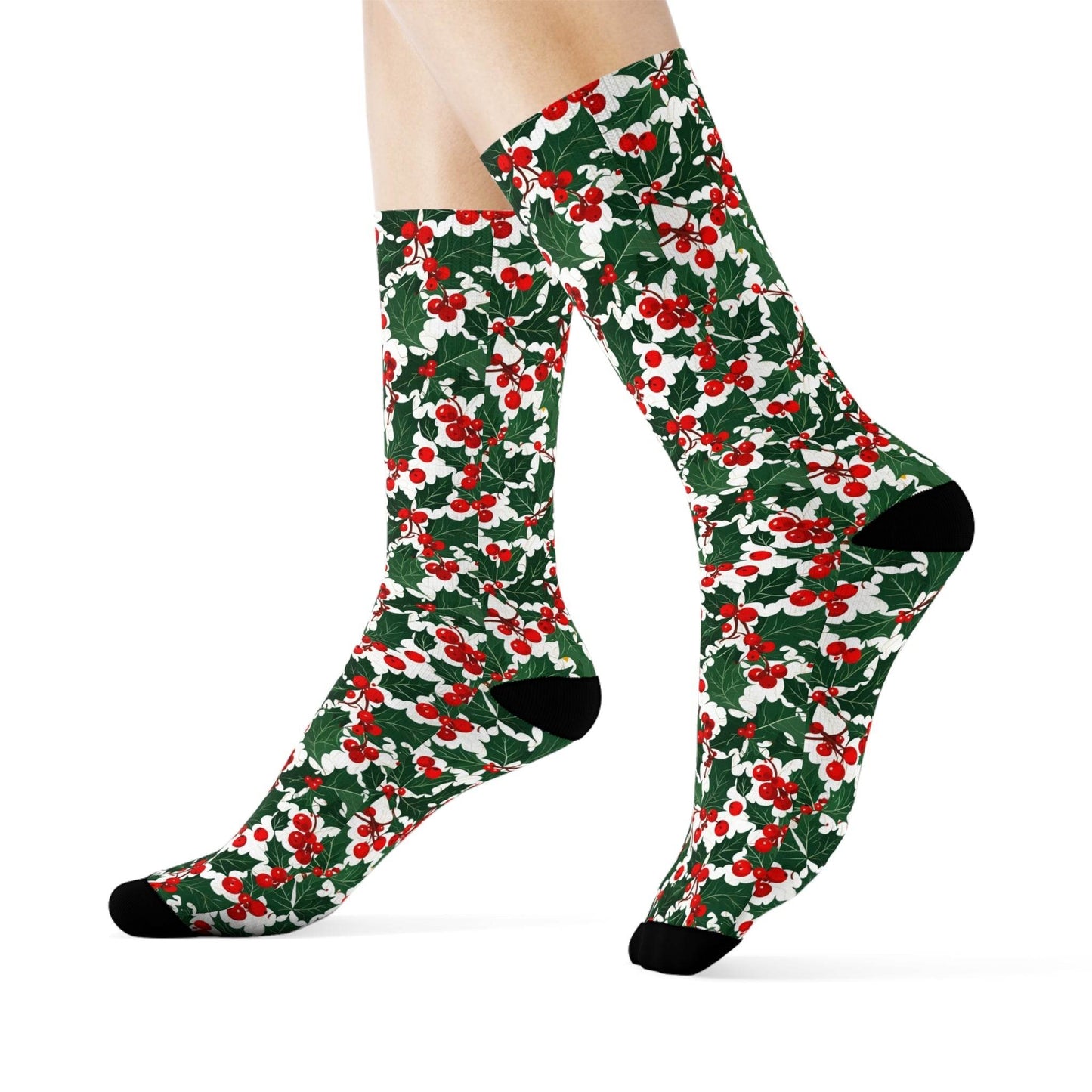 Christmas Holly Polyester Crew Socks 3 sizes - DeRose Seasonal