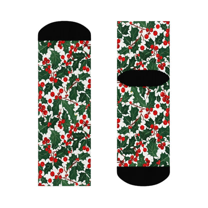 Christmas Holly Polyester Crew Socks 3 sizes - DeRose Seasonal