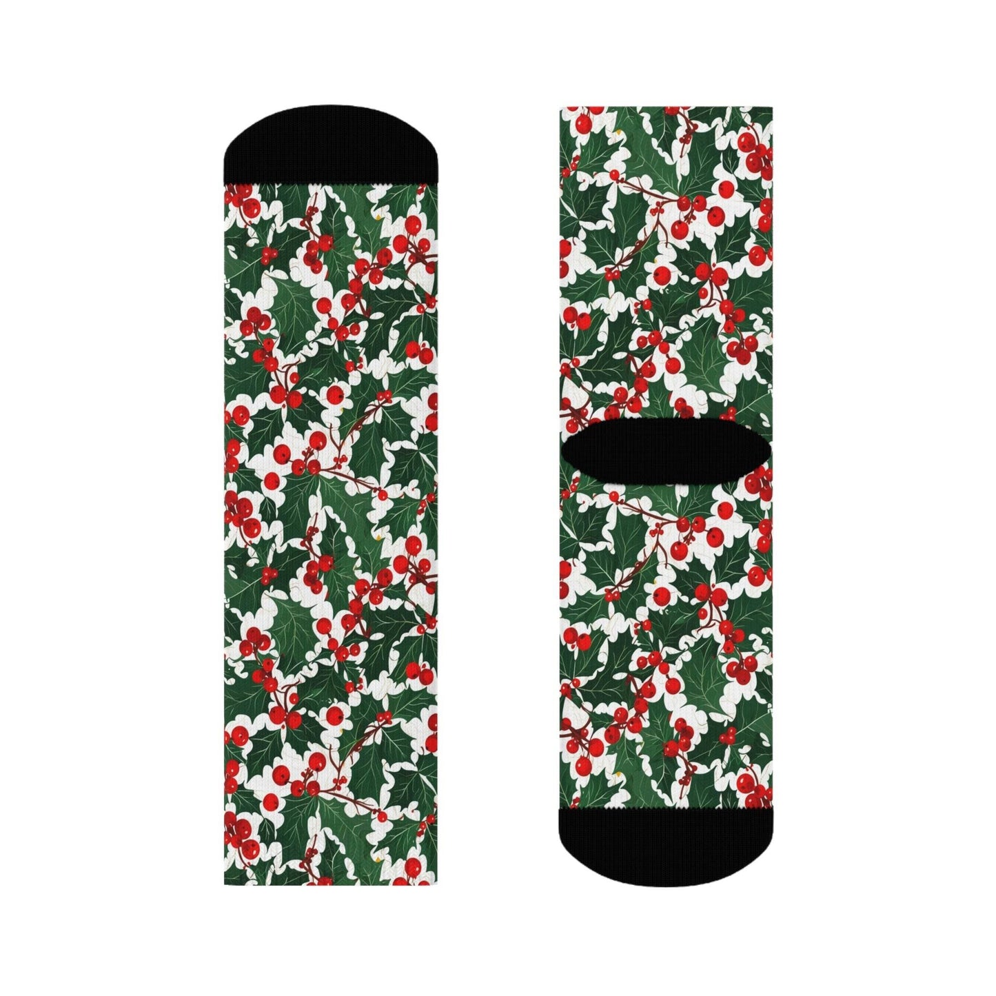 Christmas Holly Polyester Crew Socks 3 sizes - DeRose Seasonal