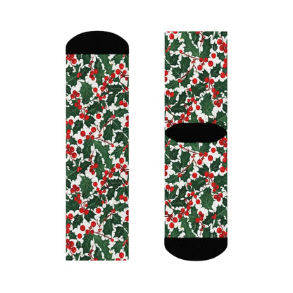 Christmas Holly Polyester Crew Socks 3 sizes - DeRose Seasonal