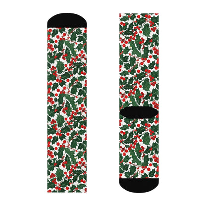 Christmas Holly Polyester Crew Socks 3 sizes - DeRose Seasonal