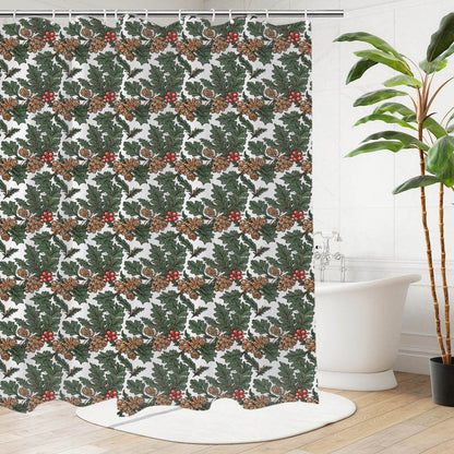 Holly Pine Bathroom Four-Piece Set(Shower Curtain + Toilet Cover Mat + Toilet Foot Mat + Floor Mat)| Polyester - DeRose Seasonal