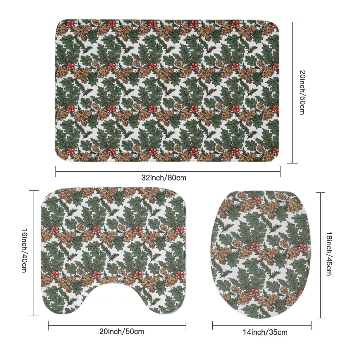 Holly Pine Bathroom Four-Piece Set(Shower Curtain + Toilet Cover Mat + Toilet Foot Mat + Floor Mat)| Polyester - DeRose Seasonal