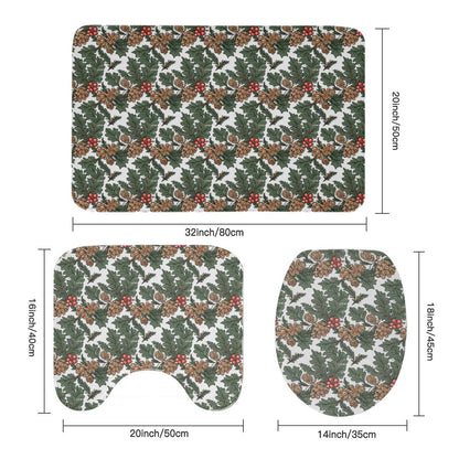 Holly Pine Bathroom Four-Piece Set(Shower Curtain + Toilet Cover Mat + Toilet Foot Mat + Floor Mat)| Polyester - DeRose Seasonal