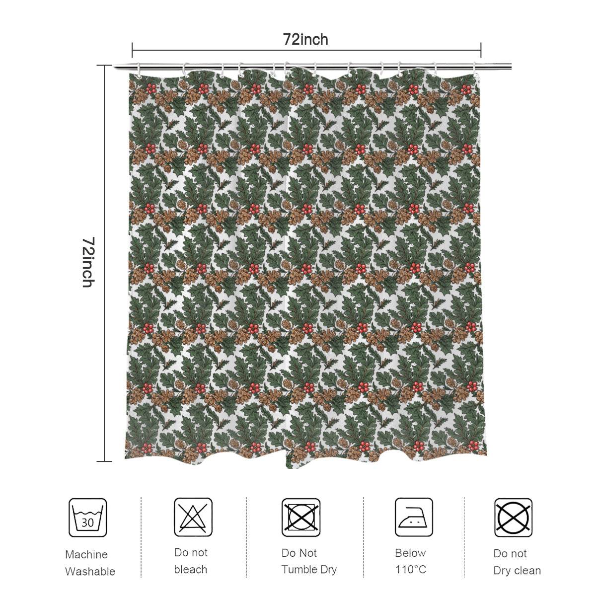 Holly Pine Bathroom Four-Piece Set(Shower Curtain + Toilet Cover Mat + Toilet Foot Mat + Floor Mat)| Polyester - DeRose Seasonal