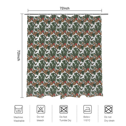 Holly Pine Bathroom Four-Piece Set(Shower Curtain + Toilet Cover Mat + Toilet Foot Mat + Floor Mat)| Polyester - DeRose Seasonal